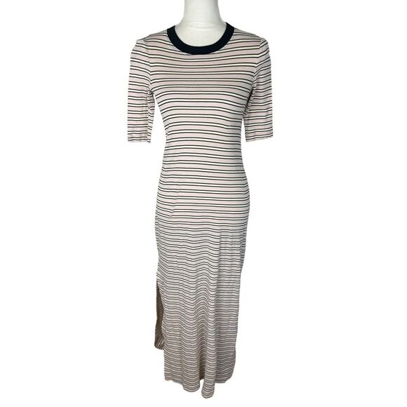 Rosetta Getty Striped Crew Neck T-Shirt Maxi Dress Side Slit Half Sleeve Size XS - Picture 2 of 6